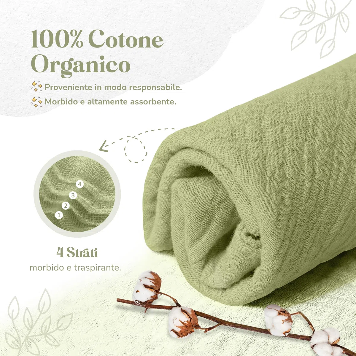 Mikito - Copertina per Neonato Doudou 30x30cm in Cotone Organico - Mussola in Cotone per Neonati - Perfetta per Avvolgere il Tuo Bambino Appena Nato - Regali Originali per Neonati