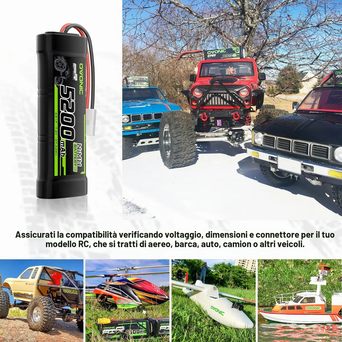 OVONIC Batteria NiMH da 7,2 V RC da 5200 mAh con connettore TMY per camion RC auto Truggy (2 pezzi)