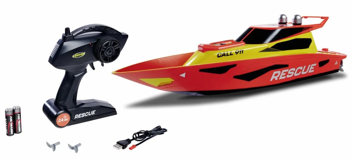 Carson 500108058 RC Rescue 2.4G 100% RTR – Barca telecomandata, barca RC, giocattolo telecomandato per bambini e adulti, telecomando incluso