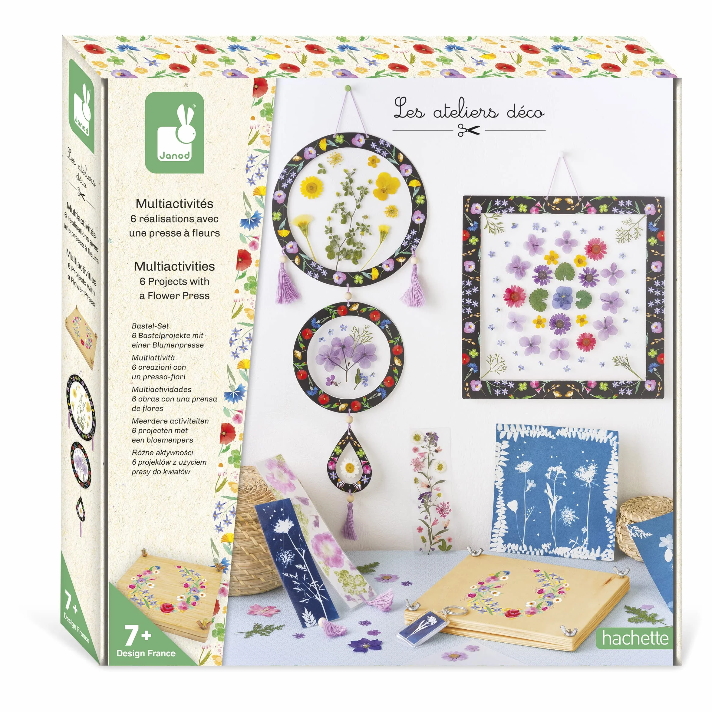 Janod - Kit Pressa-Fiori per Bambini - 6 attività da Realizzare - Les Ateliers Déco - Kit attività Creative Bambini - Abilità Fino-Motorie e Concentrazione - dai 7 Anni, J07879