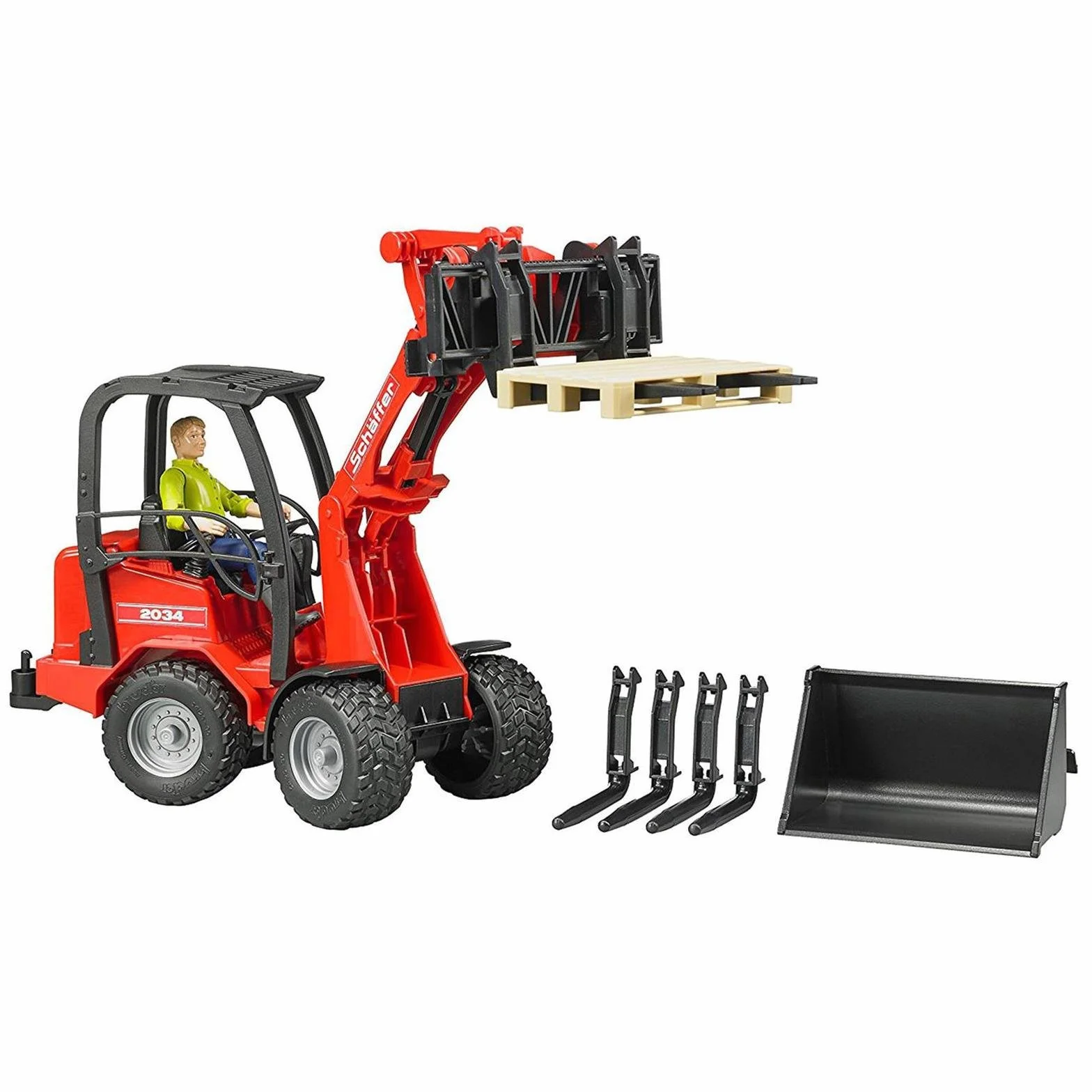 bruder 02191 - Pala agricola Schäffer 2630 con figura e accessori, agricoltura, veicolo, giocattolo, pala gommata