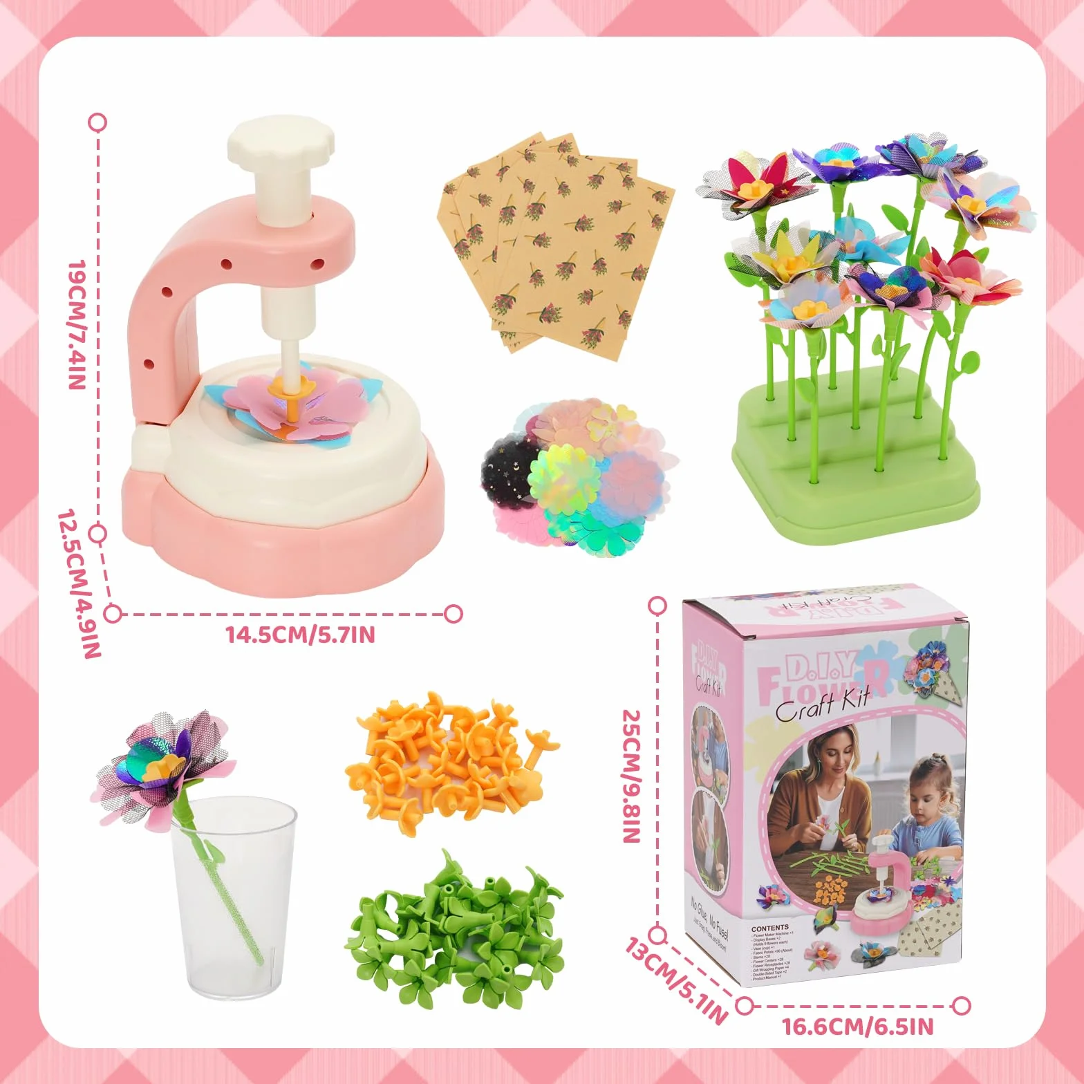 Ark miido Laboratorio Dei Fiori, Kit Artigianale con Macchina Produzione Fiori per Bambini, Flower Market, Regalo Giocattoli Creativo per Bambina 4 5 6 7 8 9 10 Anni Rosa