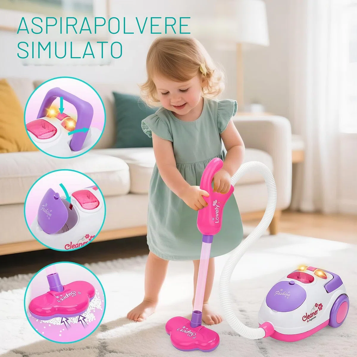 deAO Carrello di Pulizia Include Accessori e Aspirapolvere con Luci e Suoni