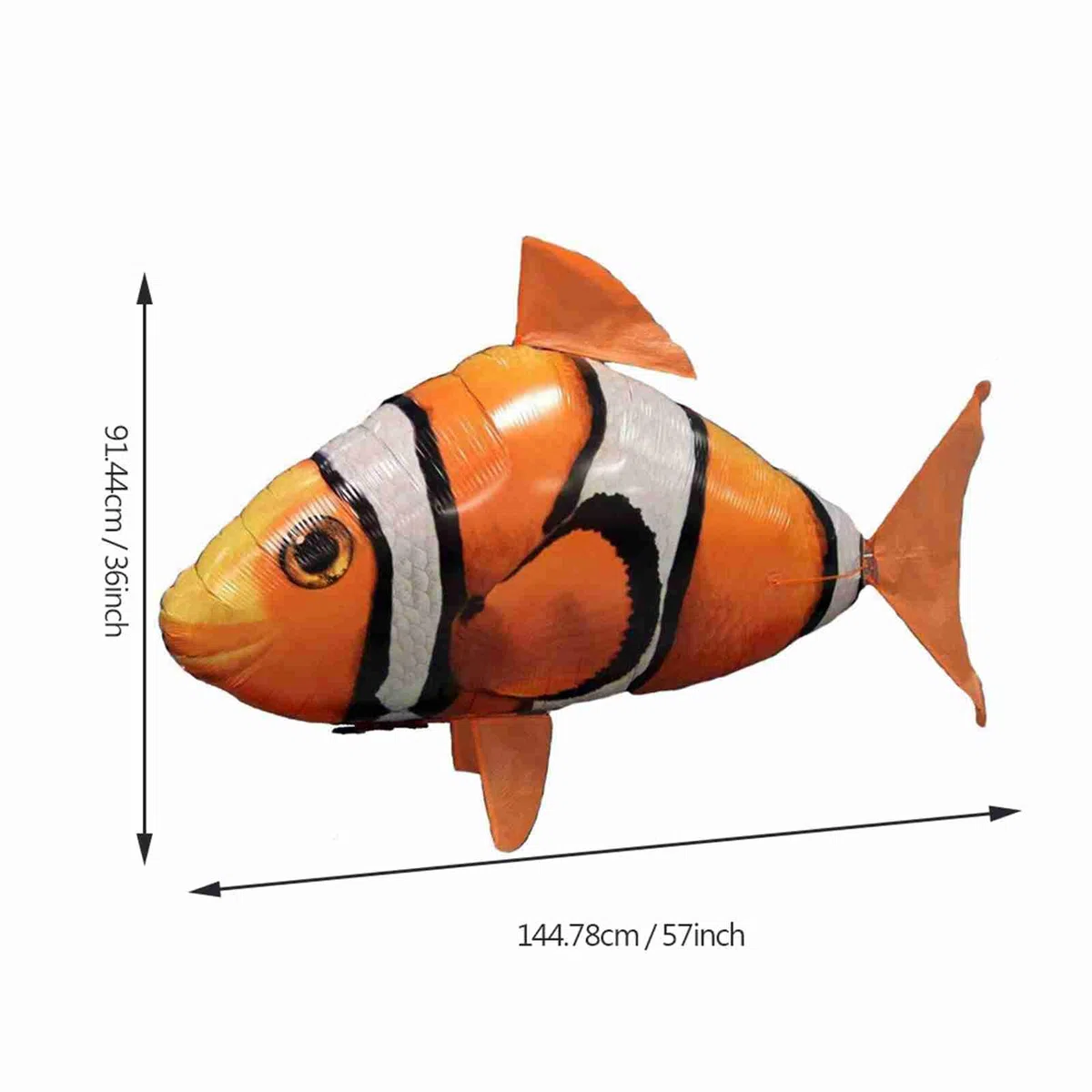 Bnineteenteam Squalo Volante Telecomandato, 145 Cm, Palloncino Gonfiabile RC Giocattolo Squalo Pesce Pagliaccio per Bambini(Pesce Pagliaccio Arancione)