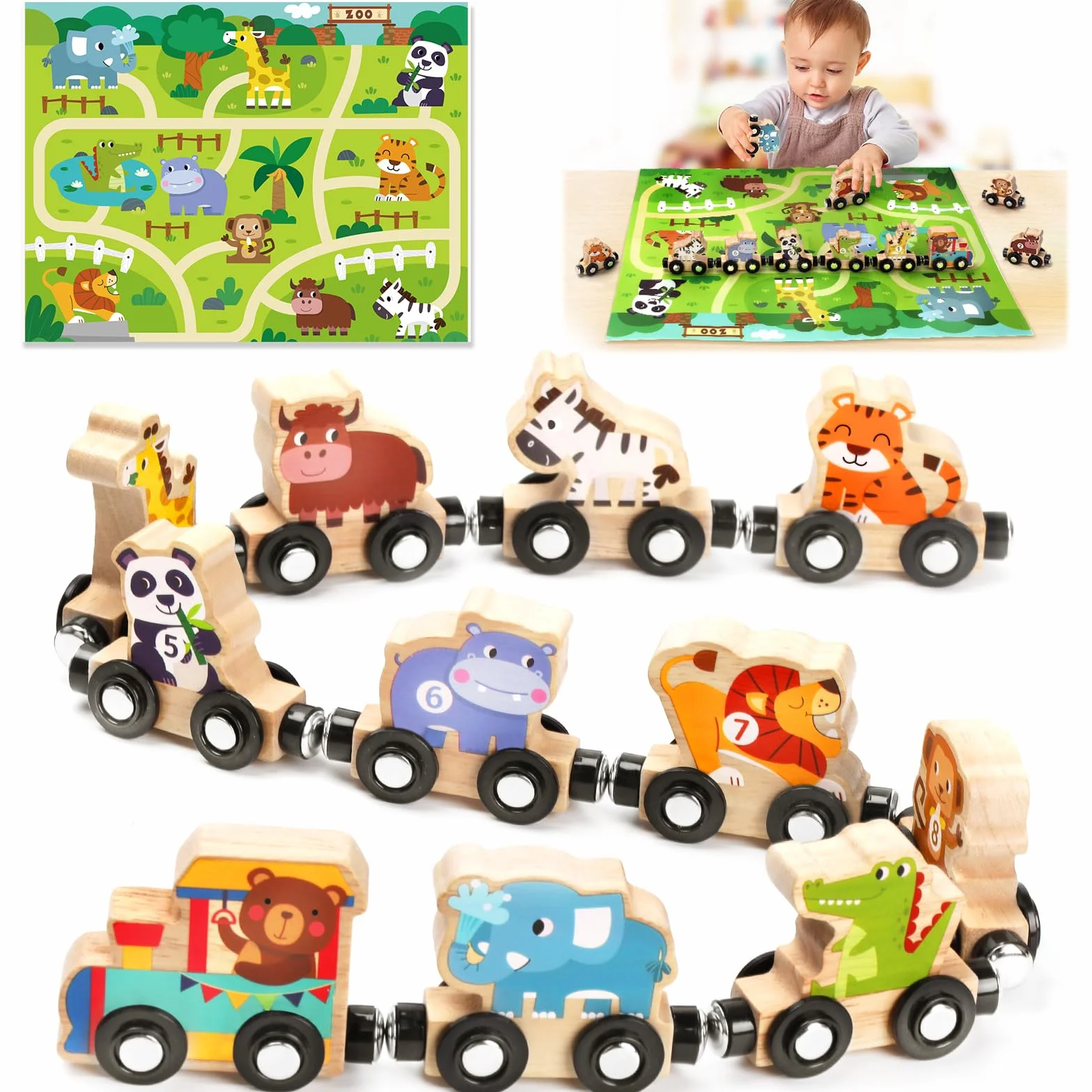 Montessori 1 2 3 Anni, Regalo Bambino 1 Anno Gioco Bambino 2 Anni Giochi Educativi regalo per bambino e bambina 2-3-4 anni giocattolo per bambini trenino magnetico giocattolo in legno 2-3 anni