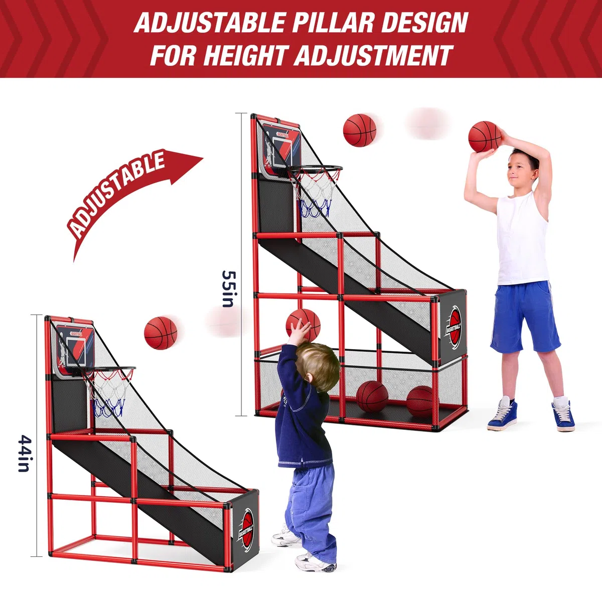 HYES Basketball Arcade Gioco per Bambini, Canestro Basket da Camera con 4 Palle e Pompa, Gioco di Pallacanestro Singolo Tiro, Giochi di Carnevale Giocattoli Regali per Ragazzi Ragazze Teens Età 3-12