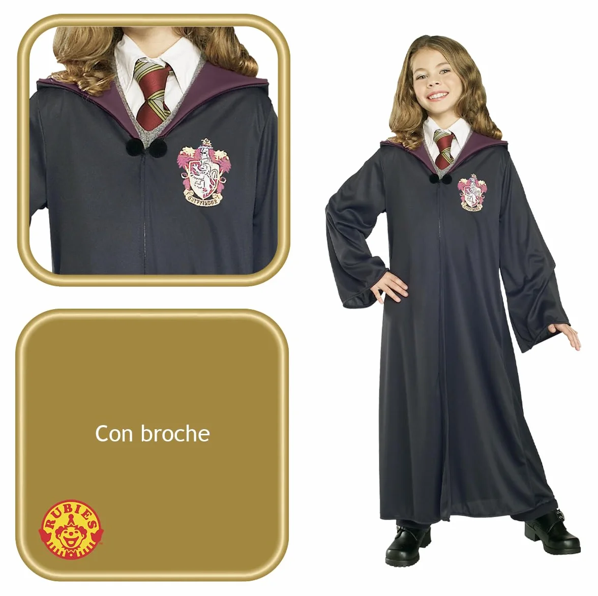 Rubies Costume Hermione Classic per Bambina e Bambina, Licenza Ufficiale, Tunica con Cappucciom Unisex, Gryffindor
