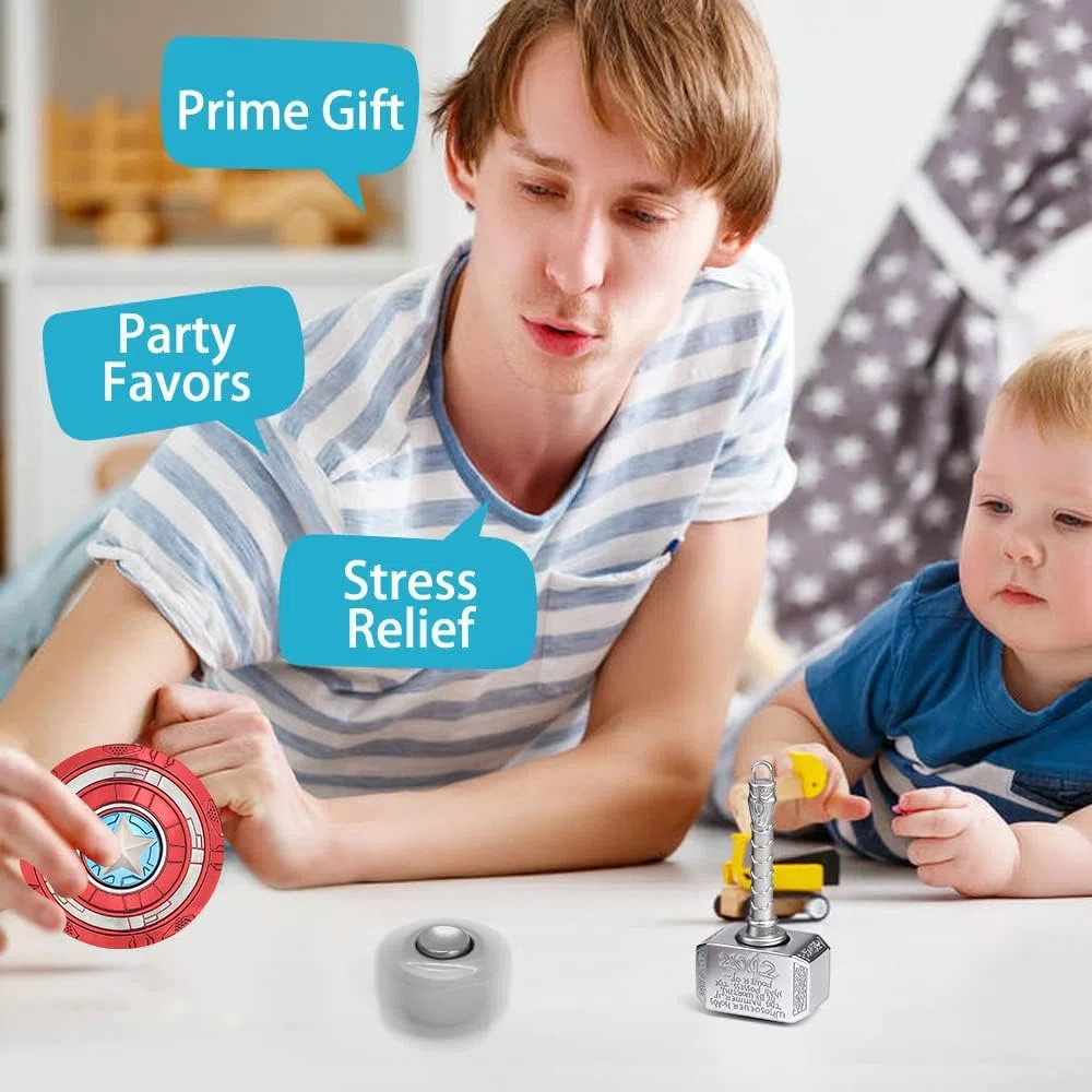 Fidget spinner a forma di martello, giocattolo per bambini e adulti, in metallo, con due modalità, per alleviare lo stress, per compleanno, Halloween