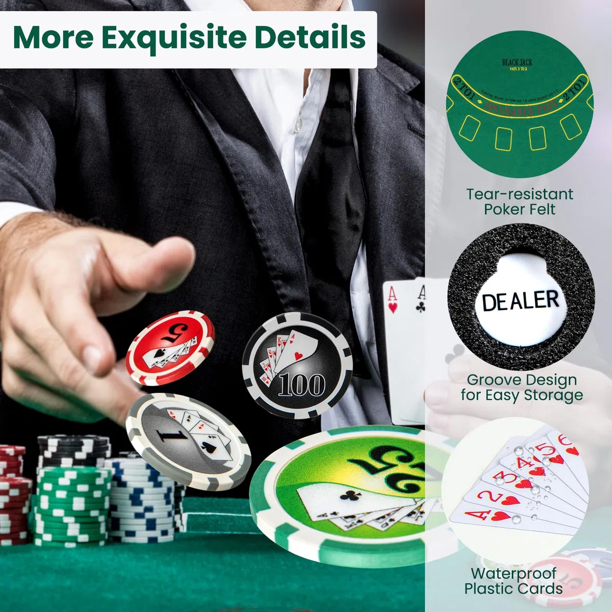 HOMASIS Set da Poker con 300/400 Fiches, Valigetta Poker in Alluminio con Mazzi di Carte, Tappetino in Feltro, 2 Chiavi, Carta del Banco e 5 Dadi, Set di Fiches da Poker per Casinò (29 x 20 x 16 cm)