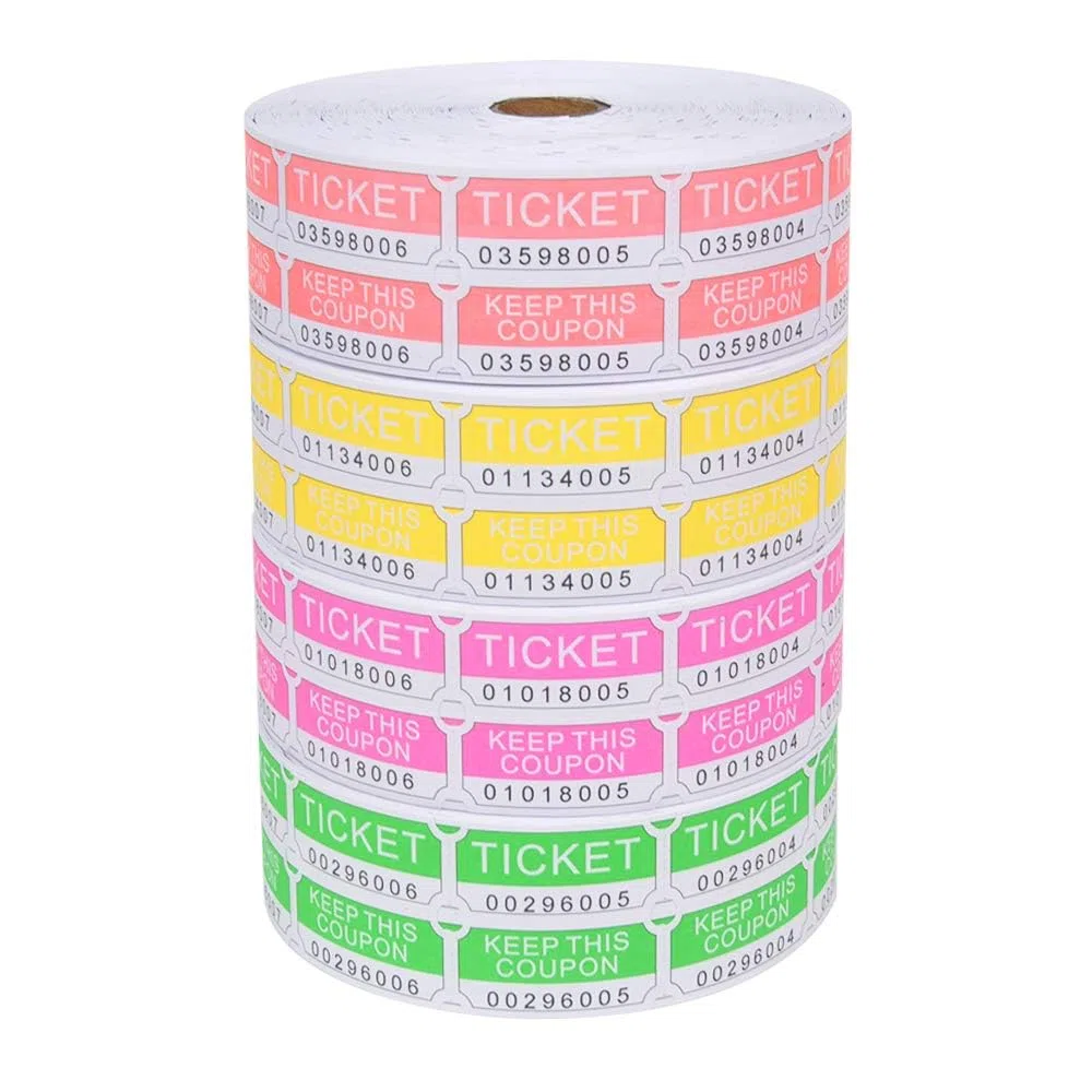 L LIKED 8000 biglietti assortiti per lotteria, 2000 per rotolo, 50/50 (rosa fluo, verde, rosso, giallo)