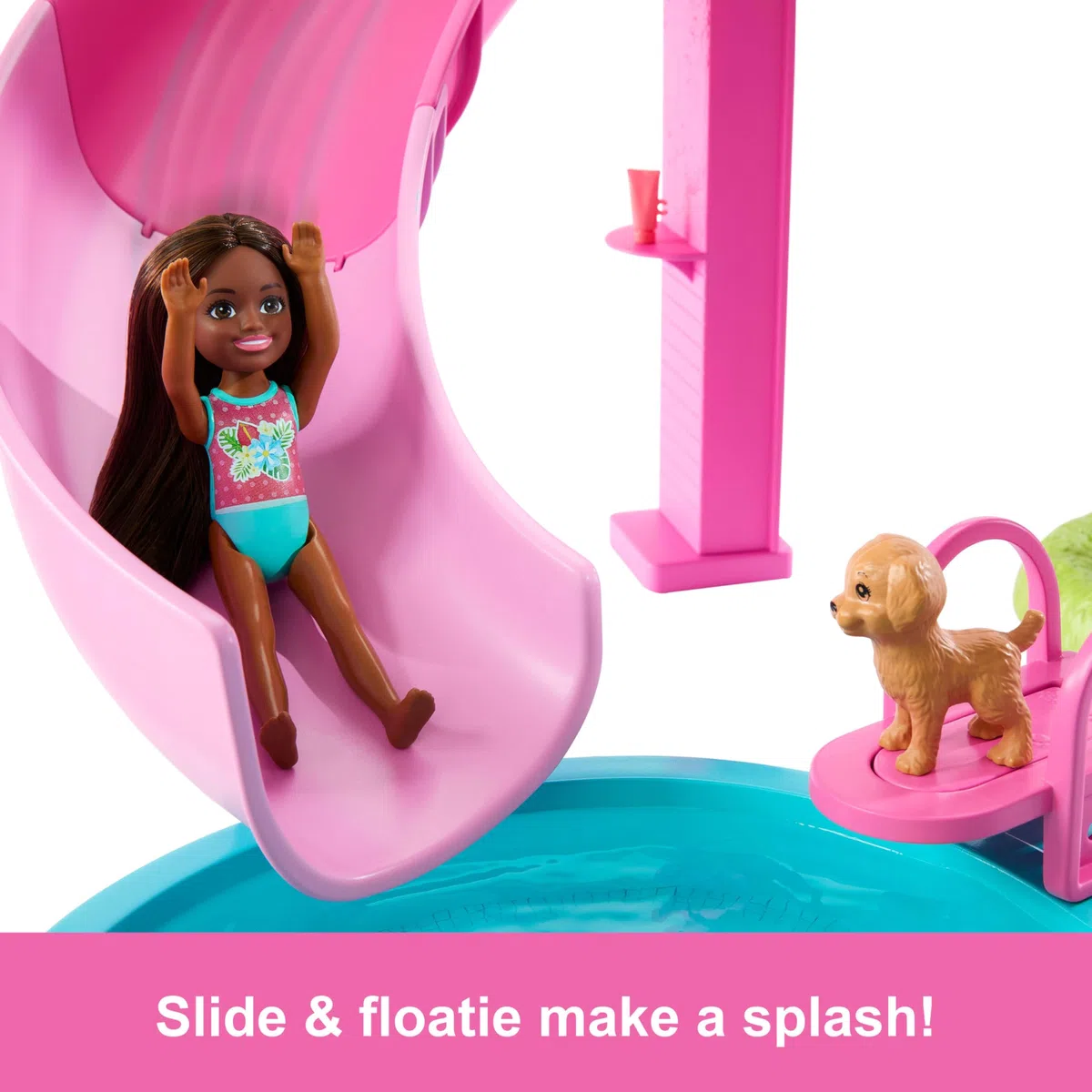 Barbie Piscina dei Sogni, playset con 6 Aree di Gioco, tra Cui Scivolo e Vasca idromassaggio, Oltre 20 Accessori Come Cuccioli, galleggianti e Molto Altro, JFP01
