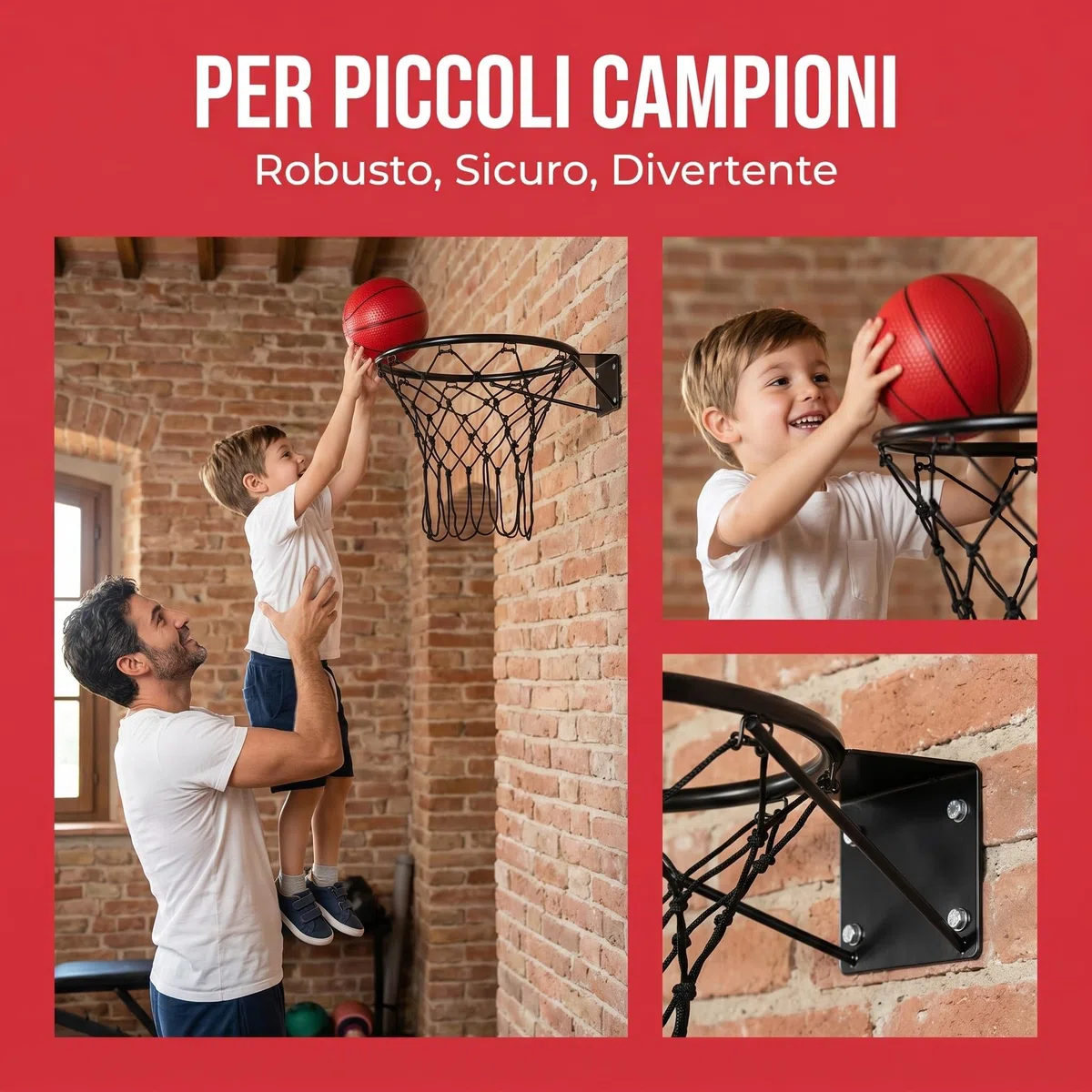 Qianly Canestro Basket con Supporto a Muro, Set Pallacanestro Giocattolo Palla Rete Ferro Robusta, Facile da Installare, Adatto per Bambini Cameretta Palestr, 32 Cm