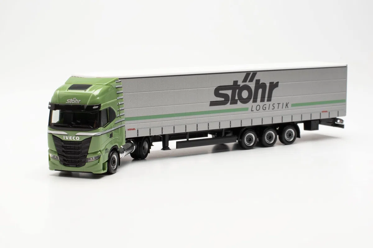 Herpa Camion modello Iveco S-Way – Trenino da 15 m "Stöhr", fedele all'originale in scala 1:87, modello camion per Diorama, modellismo da collezione, decorazione in miniatura in plastica