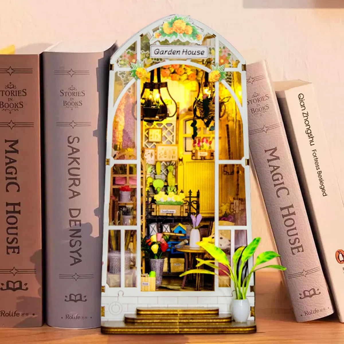 Book Nook Casa Delle Bambole in Legno, Miniatura Fai Da Te, Modello di Casa Puzzle con Luci LED, Casa, Decorazione Scaffale, Regalo Di Vacanza für Erwachsene und Kinder (Casa Di Fiore Di Vacanza)