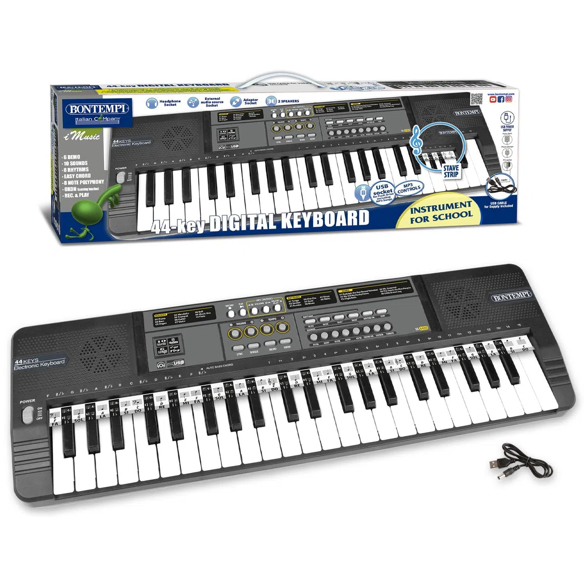 Bontempi | MelodyKey - Tastiera a 44 Tasti con Passo Medio, Connessione USB e Opzioni di Ascolto Personale, 555x180x60 mm