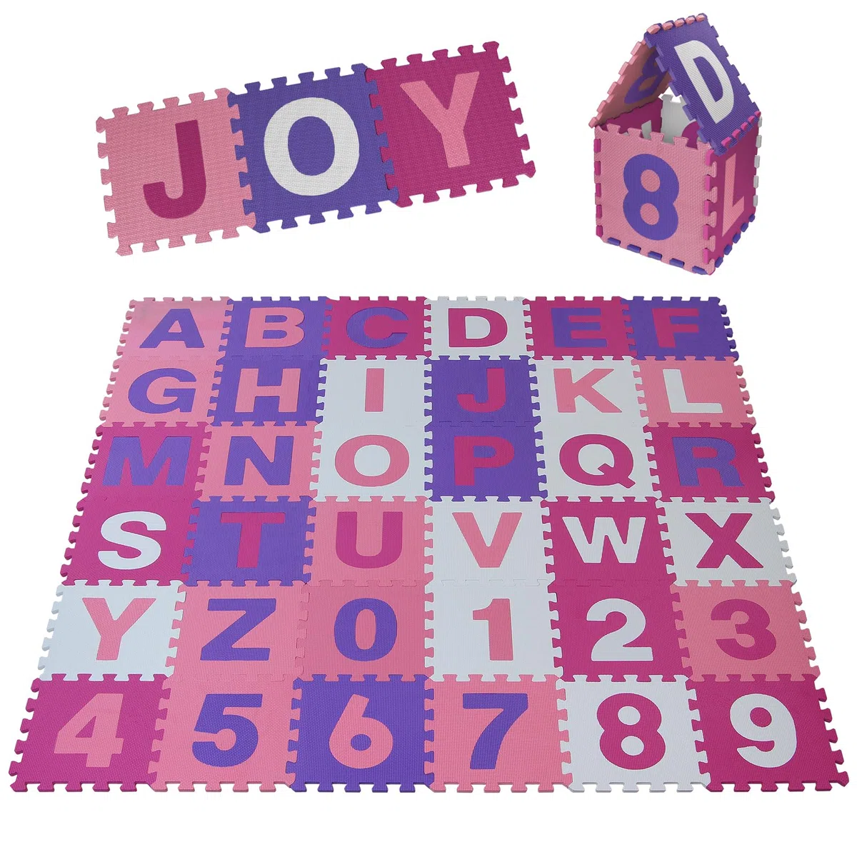 ALPIDEX Tappeto Gioco Puzzle Bambini 36 Pezzi Tappetino Neonato Morbido Gomma EVA Numeri Lettere Bimbi Neonati, Colore:Rosa