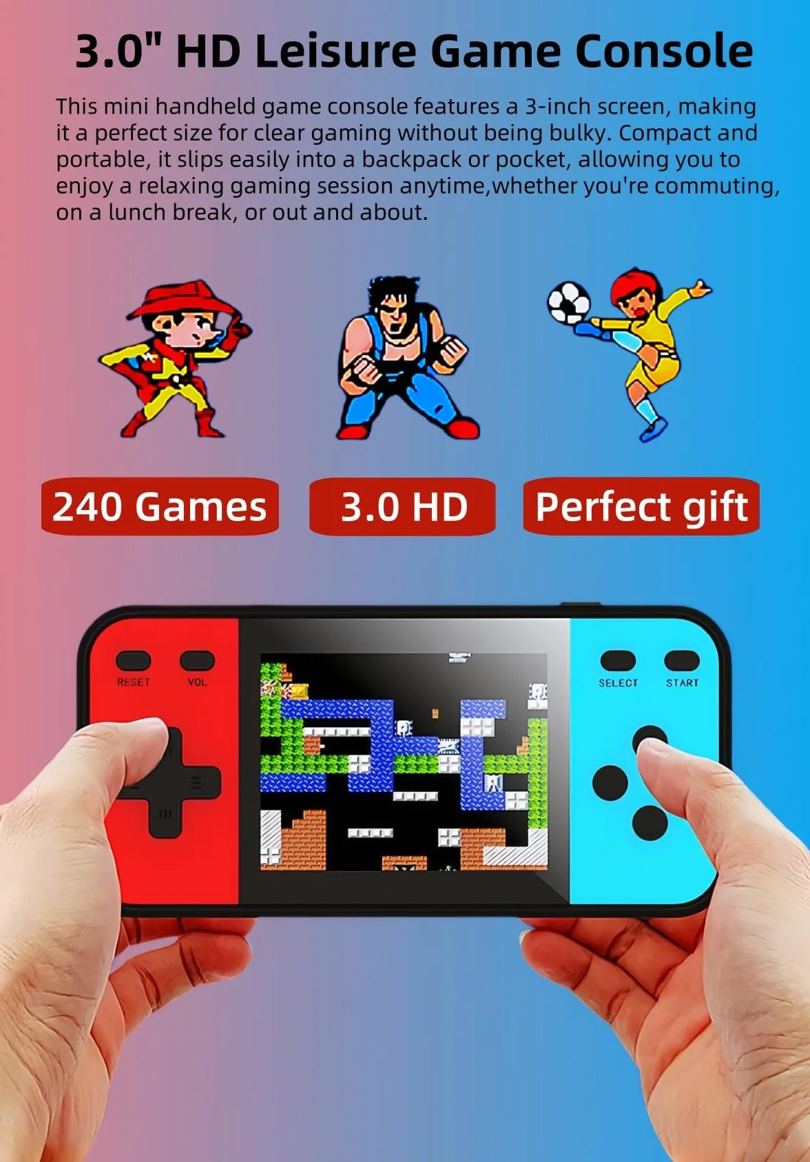 CZT 3.0" Console per Videogiochi Portatile da 240 Giochi Integrati per Azione/Sport/Aparatutto/Corse Si collega alla TV Giocattoli Elettronici Casual la casa Ideali Come Regali di Natale/feste