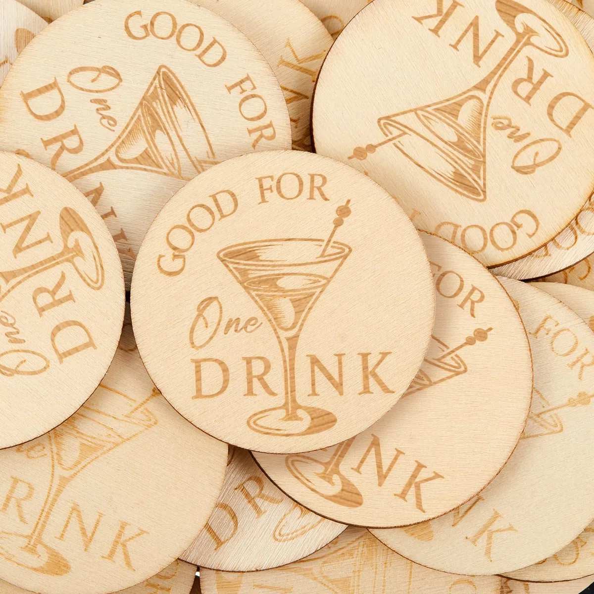 Marsui 100 gettoni in legno per bevande, per matrimoni, biglietti da poker personalizzati per ospiti, bomboniere, bevande, compleanni, degustazioni, feste, bar, decorazioni per tavoli (motivo tazza da
