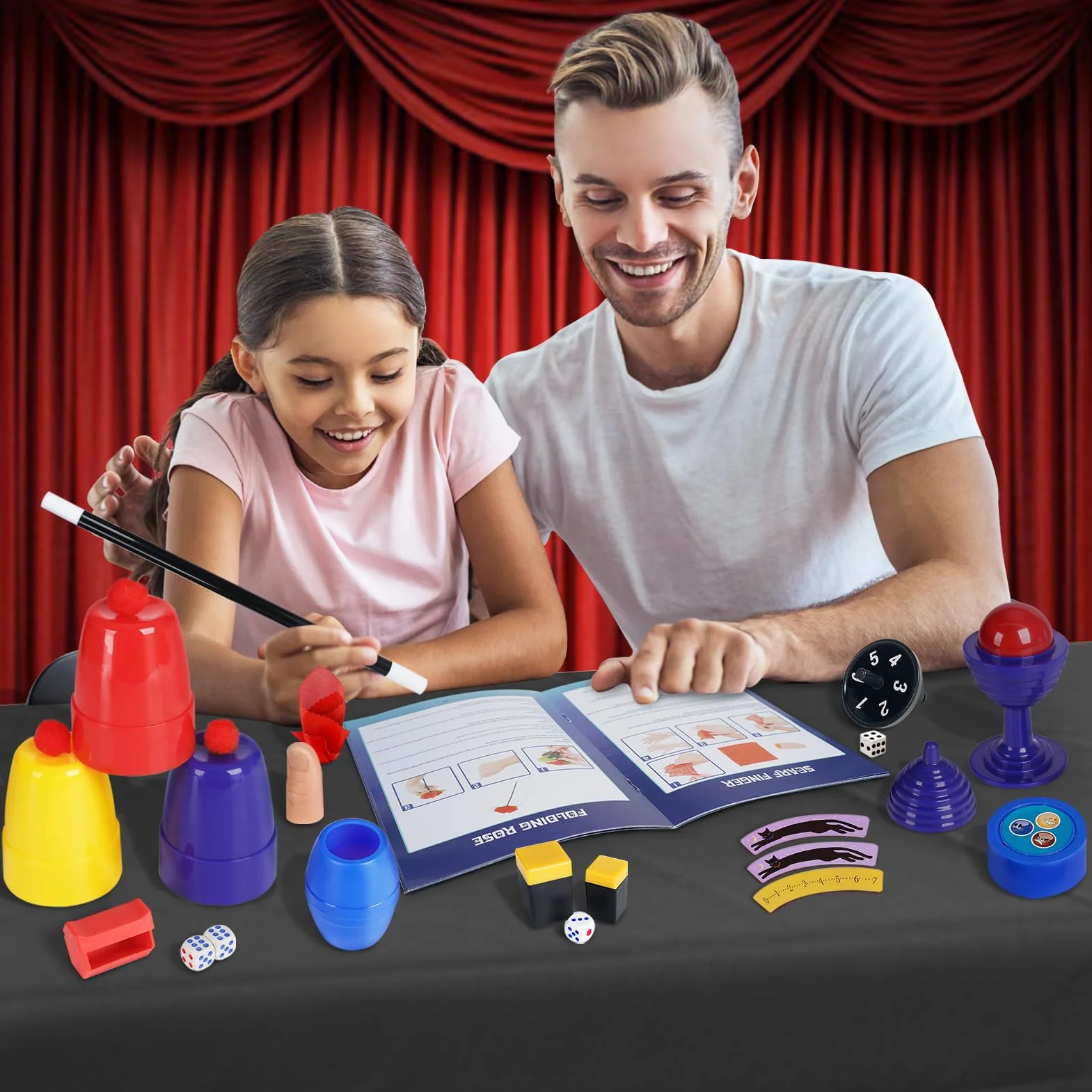 DINORUN Giochi di Magia per Bambini Giochi Bambini con Bastone Magico & Cappello Magico & Istruzioni, Regalo Bambini 6 7 8 9 10 11 12 Anni, 75+ Trucchi di Magia