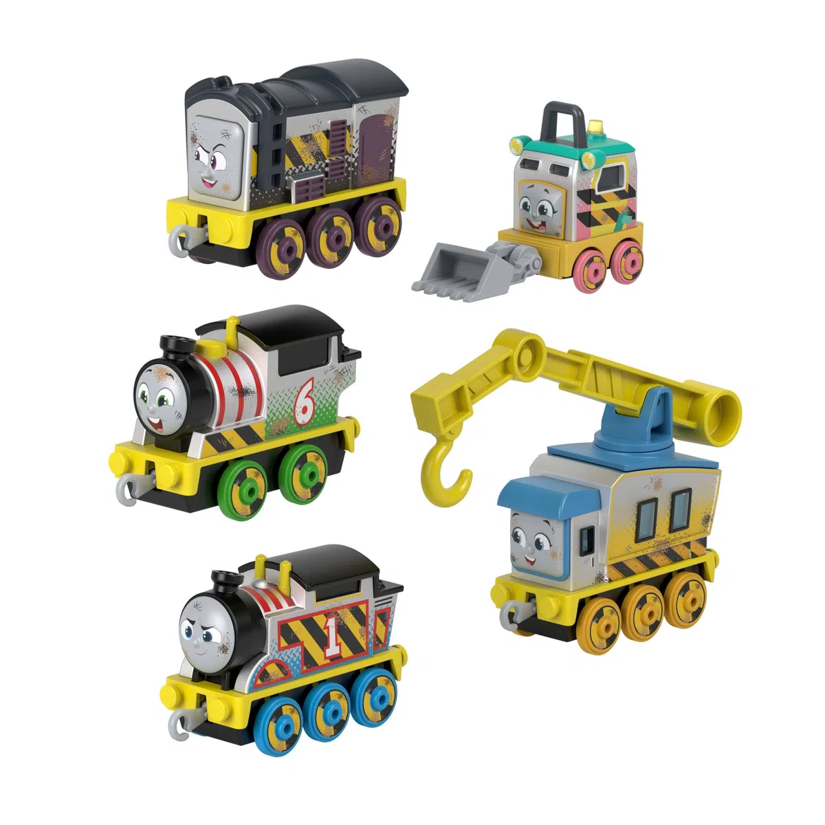 Thomas & Friends - Squadra del Cantiere, set con 5 veicoli locomotiva a tema costruzione ispirati ai personaggi della serie animata, giocattolo per bambini, 3+ anni, JBW26