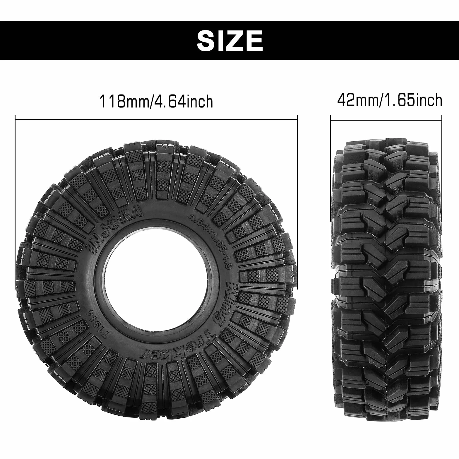 INJORA 1.9 Pneumatici all Terrain King Trekker S5 Pneumatici per TRX4 SCX10 1/10 RC Crawler Upgrade (118 * 42mm)