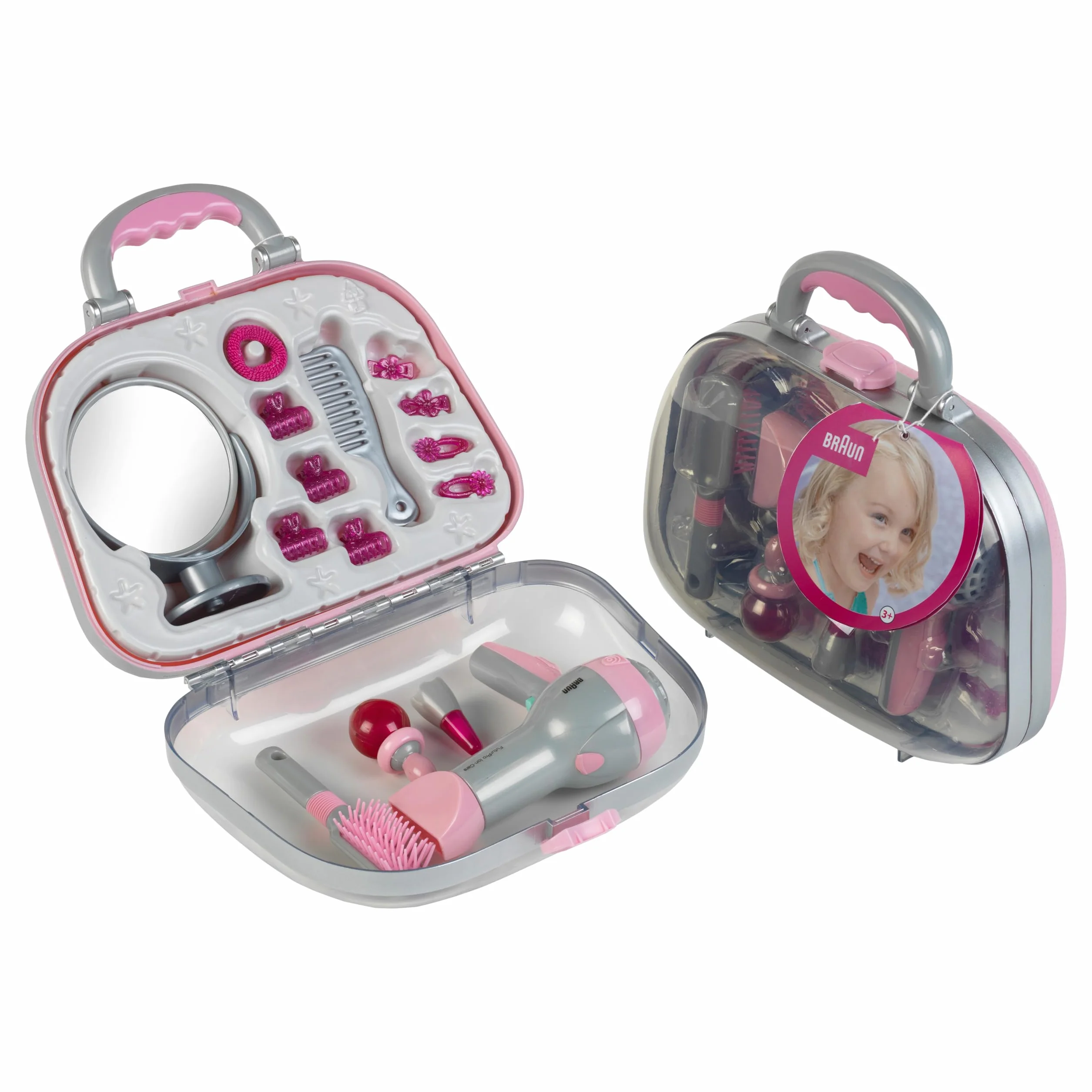 Theo Klein 5855 Valigetta del Parrucchiere con Asciugacapelli Braun, Specchio, Pettine e Accessori Styling, con Phon a Batterie, 27.5 cm x 11 cm x 22.2 cm, Giocattolo per Bambini a Partire dai 3 Anni