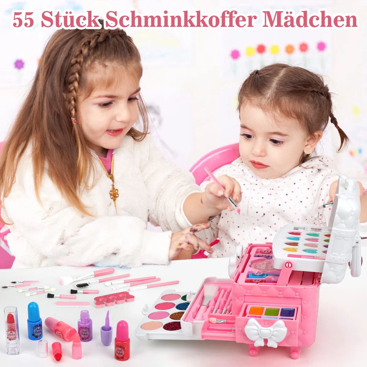 Trucchi Bambina Set, 55 Pezzi Sicuro e Atossico e Lavabile Valigetta Trucchi Bambina Anallergici, Giochi Bamba Natale Compleanno Regalo Bamba 3 4 5 6 7 8 9 10 Anni