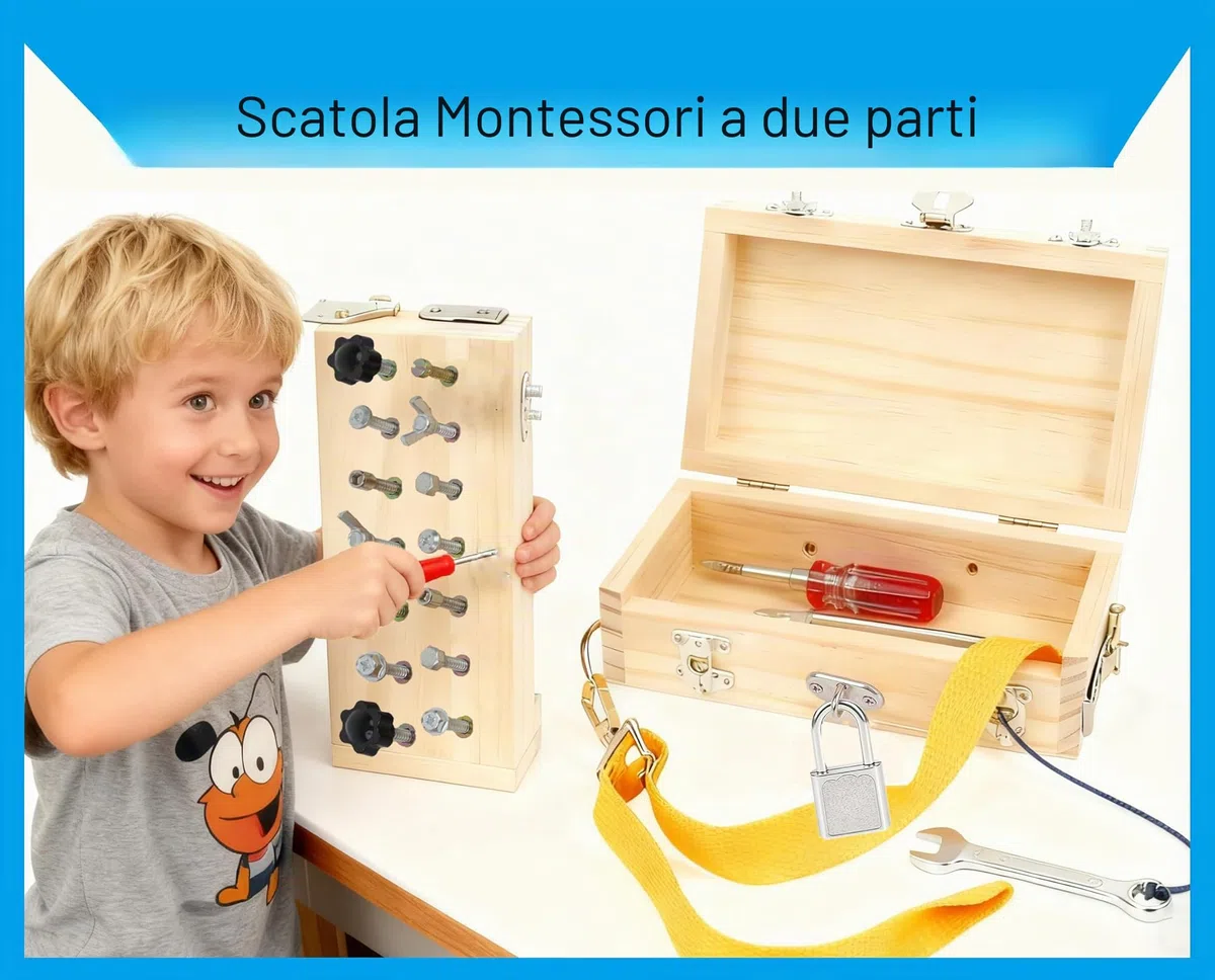 Giochi Montessori 3 Anni, Attrezzi in Legno Bambini, Cacciavite Giocattoli, Giocattoli di Abilità Motorie, Attrezzi in Legno Bambini Montessori Giochi, per Regalo Bambina Bimbo (Montessori B)
