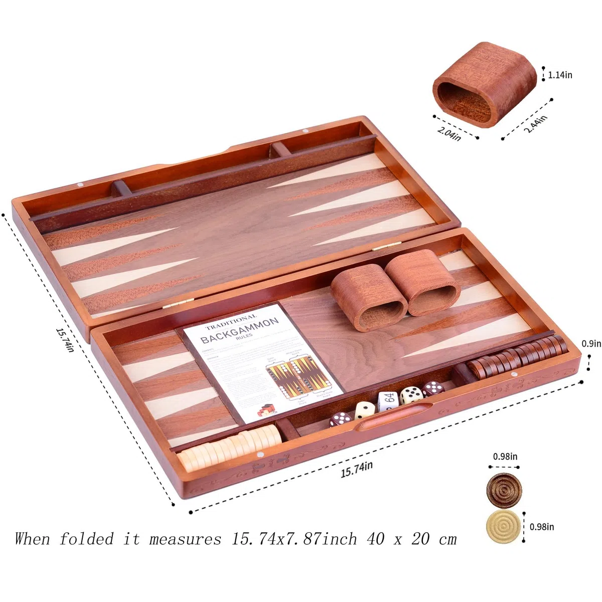 Syrace Set di Backgammon in Legno - Classico Gioco da Tavolo con Custodia da 15,7", Dimensioni Grandi, Pezzi Checker per Adulti e Bambini