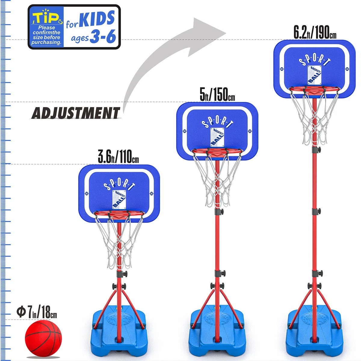Canestro da Basket per Bambini Altezza Regolabile da 110 a 190cm Canestro Basket Esterno Piccoli Giocattoli per Bambini di 3, 4, 5, 6, 7, 8 anni Regalo di Compleanno per Natale