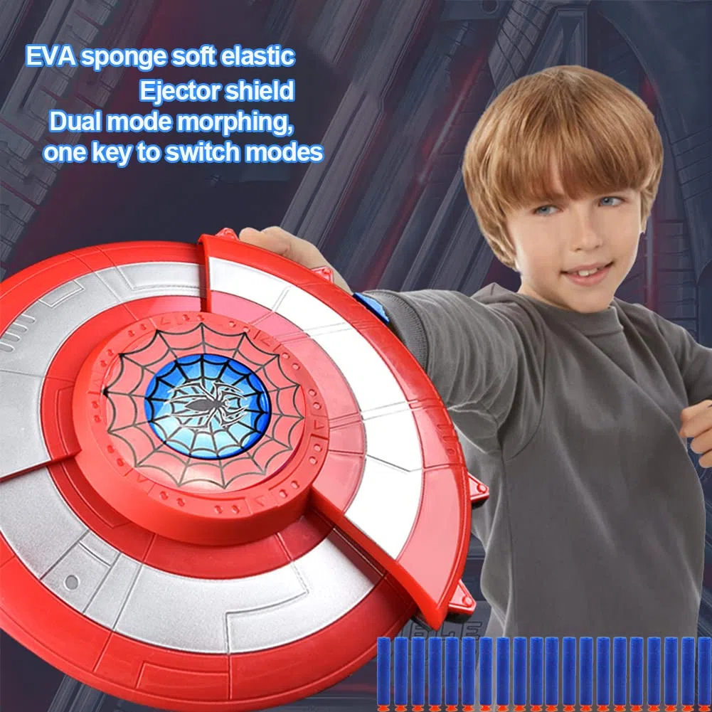 Lanciatore Scudo Captain Scudo Difensivo e Scudo Launcher, Launcher di Eroe, Scudo Morbido Bullet Lanciatore Giocattolo Accessorio Cosplay Regalo per Bambini