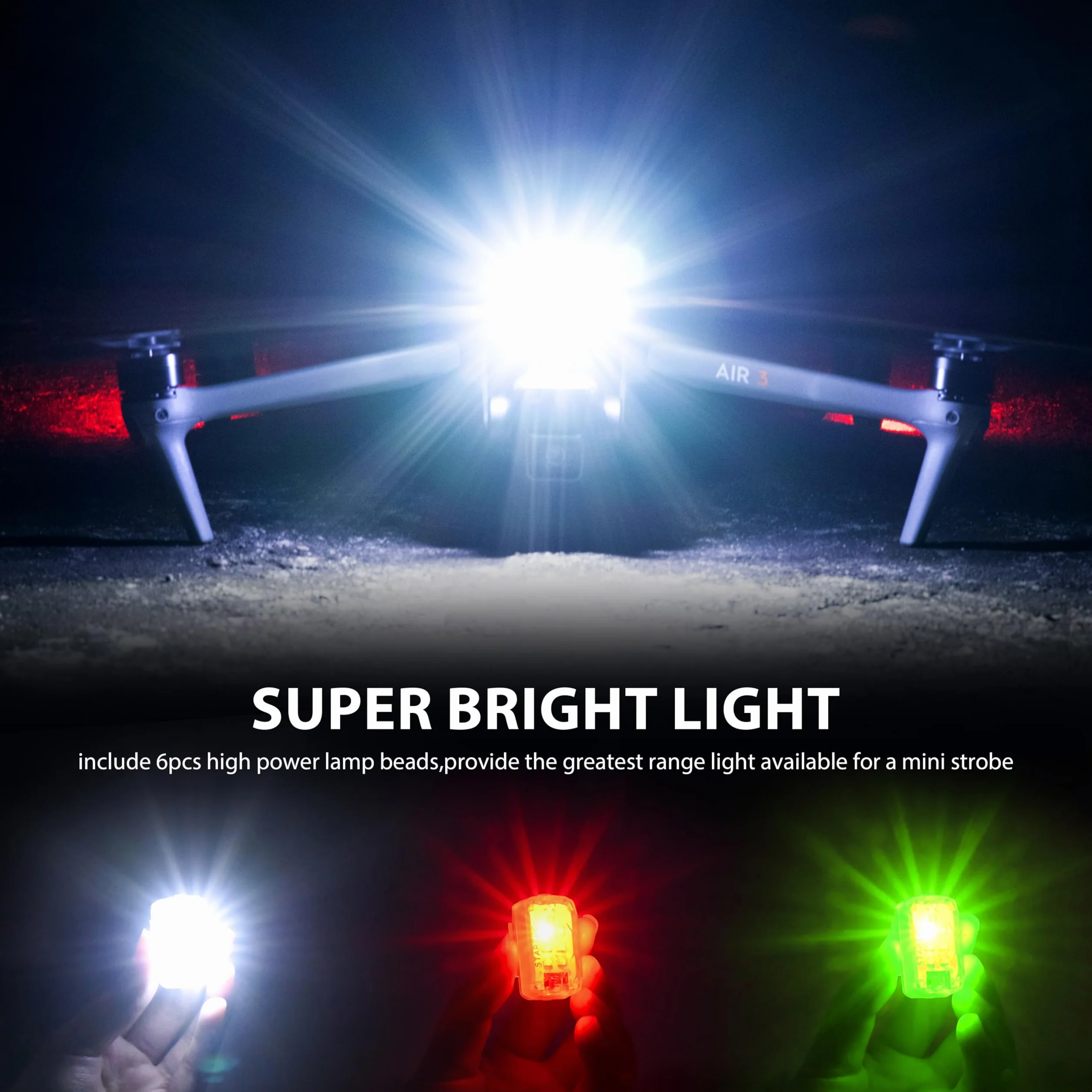 luce stroboscopica per droni, luce anticollisione a LED ricaricabile per il volo notturno, adatta a DJI Mini 4 Pro, Avata 2, Air 3S A e a tutti gli accessori per droni