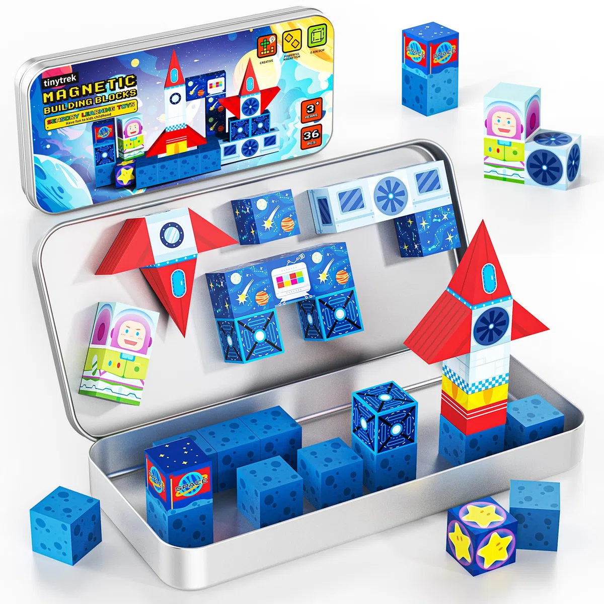 Mattoncini magnetici da viaggio per bambini, 36 pezzi, da viaggio, mini blocchi magnetici, giocattolo creativo, regalo per ragazzi e ragazze dai 3 anni in su