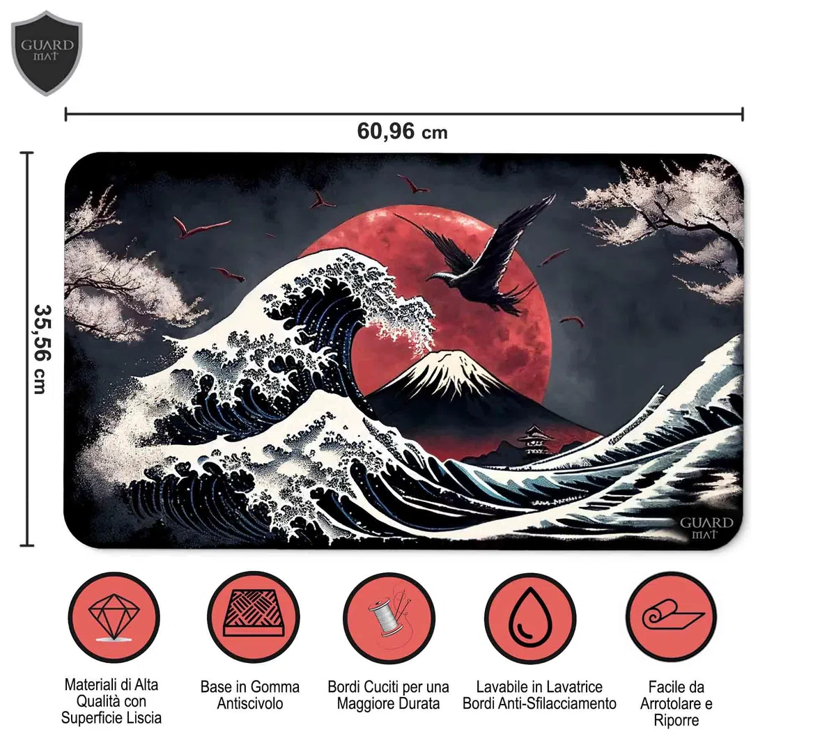 Waves of Tohoku (Bordi Cuciti) - Tappetino per Carte Magic - Tappeto per Gioco Magic The Gathering - Playmat Compatibile con MTG, Signore degli Anelli, Pokemon, TCG, Gioco di Carte