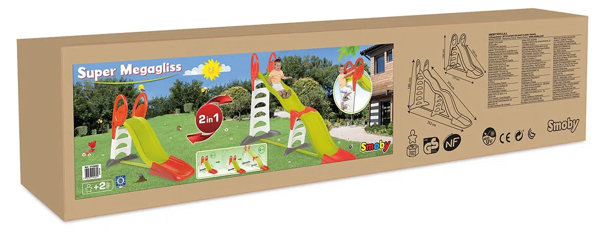 Smoby - Scivolo Megagliss 2 in 1, 7600310260, + 2 Anni, Dotato di Scaletta con Gradini Antiscivolo