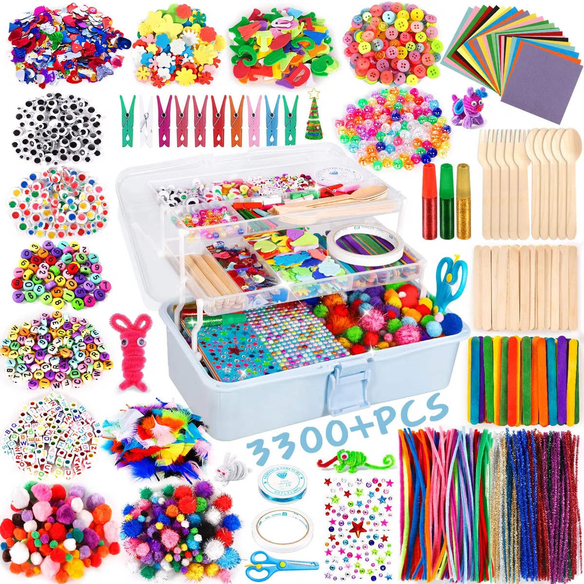 Purpledi 3300+ Pezzi Lavoretti Creativi, DIY Art Craft Set, Paillettes, Kids Mestiere Fai da Te Decorazioni Giocattoli, Giochi Creativi Bambini 3+Anni (A)