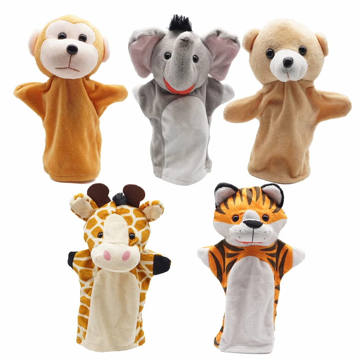 Marionette da Mano, Burattini da Mano Animale Selvatico dello Zoo, Morbide Colorati Giocattoli per Bambini Set di 5