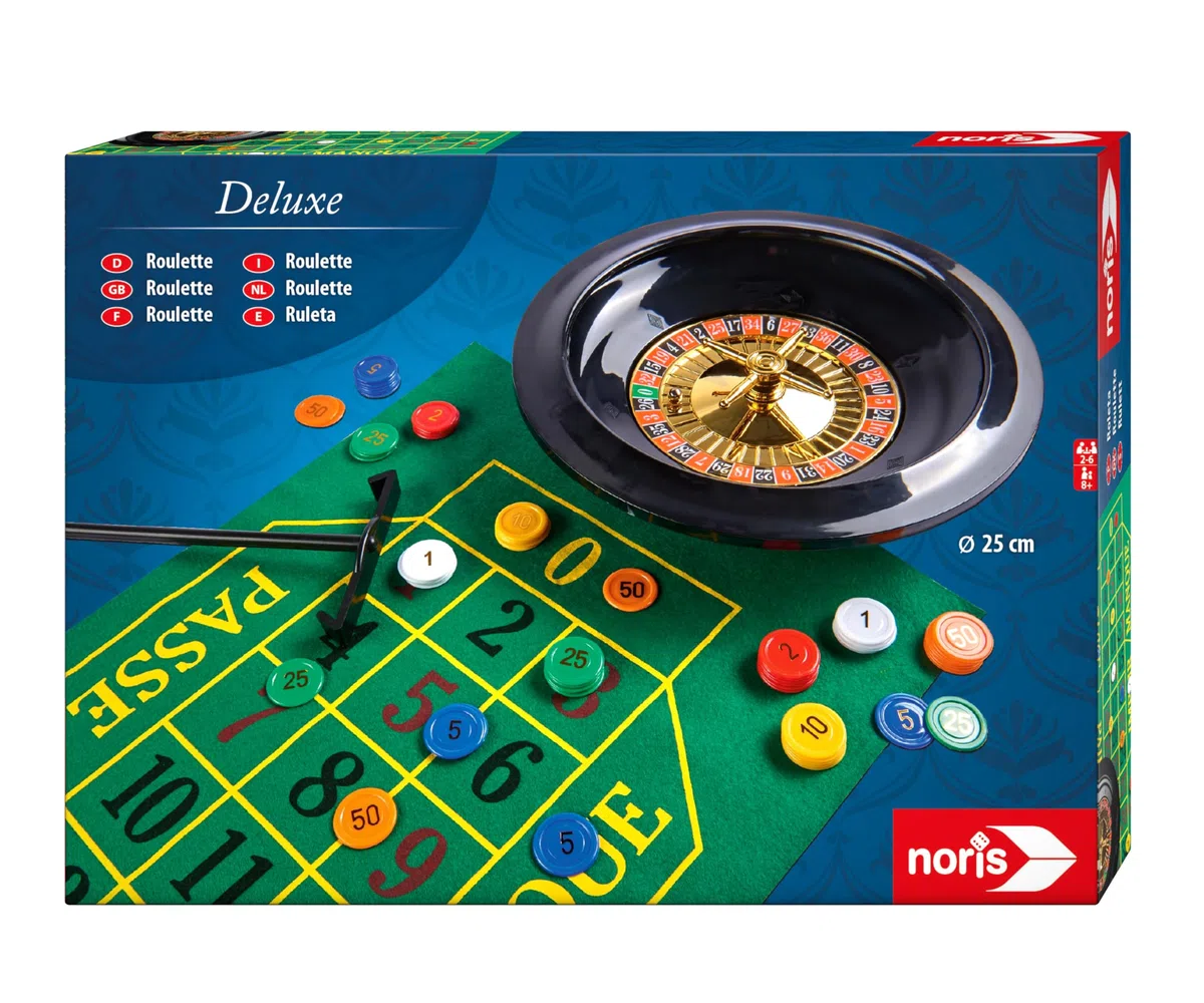 noris 606102025 - Set roulette Deluxe con 2 sfere in acciaio, 60 fiche e altri accessori per una vera atmosfera da casinò, dai 6 anni in su