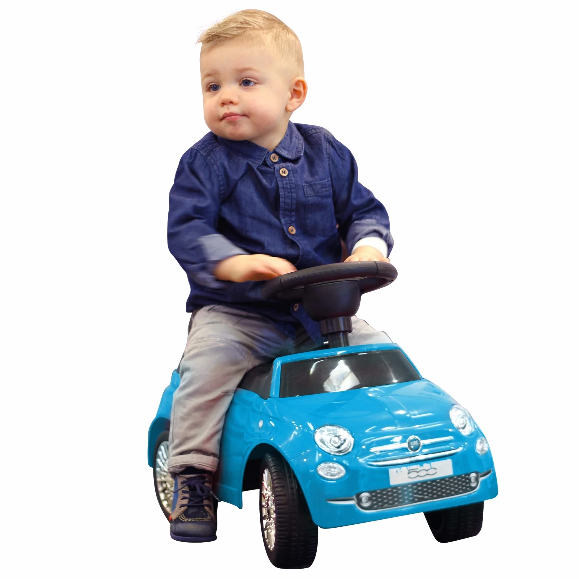 TURBO CHALLENGE - Fiat 500 - Camminatore - 119095 - Ruote Libere - Blu - Max 25 kg - Plastica - Batterie Non Incluse - Giocattolo per Bambini - Regalo - A partire dai 12 mesi