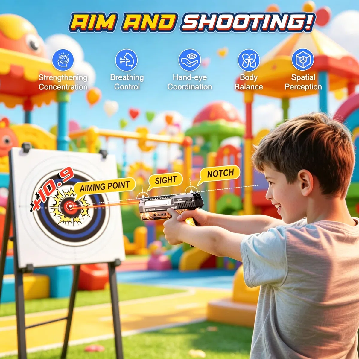 VATOS Set Gioco di Tiro Elettronico Intelligente con Base Bersaglio Punteggio Automatico e Pistola Laser Ricaricabile, Feedback Vocale in Tempo Reale, Giocattolo Interno/Esterno per Adolescenti