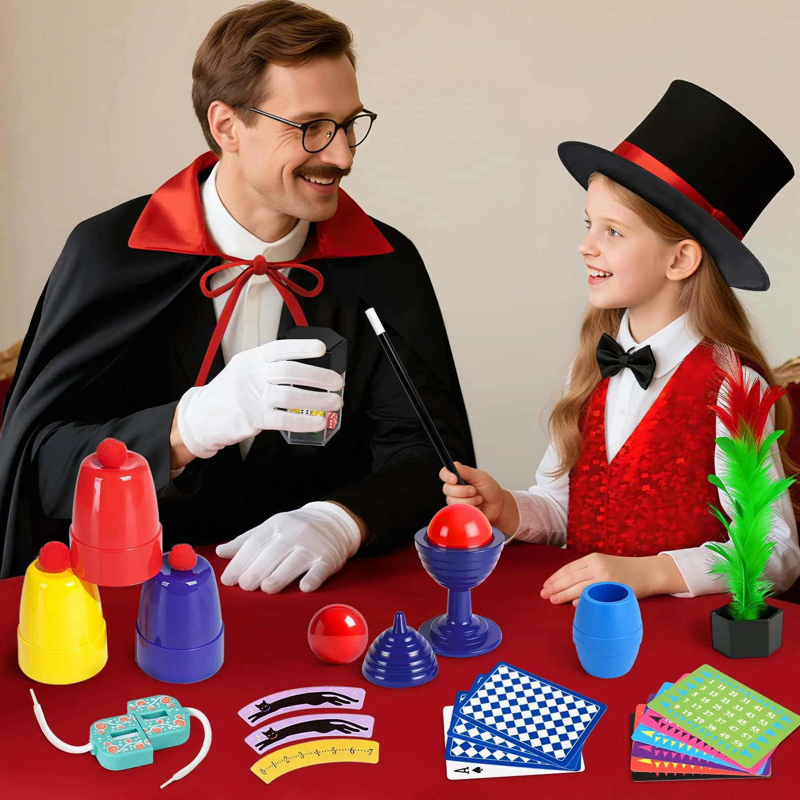 DINORUN Giochi di Magia per Bambini Giochi Bambini con Cappello Magico & Istruzioni & Costume da Mago per Bambini – Gioco di Ruolo Immaginario, Regalo Bambini 6 7 8 9 10 11 12 Anni