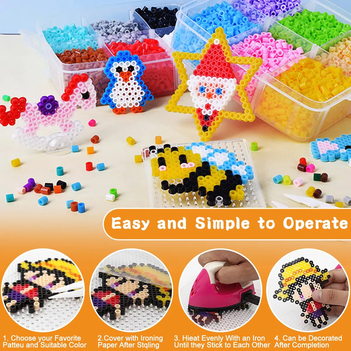 JOYBOY Perline da Stirare Set,11500 pcs Perline a Fusione,Fusione Kit Creativo Fai da Te,Set di Perline da Stirare,Perline da Stiro,Artigianali Fai Set con Carta Stiro,Stirare Pegboard e Accessori