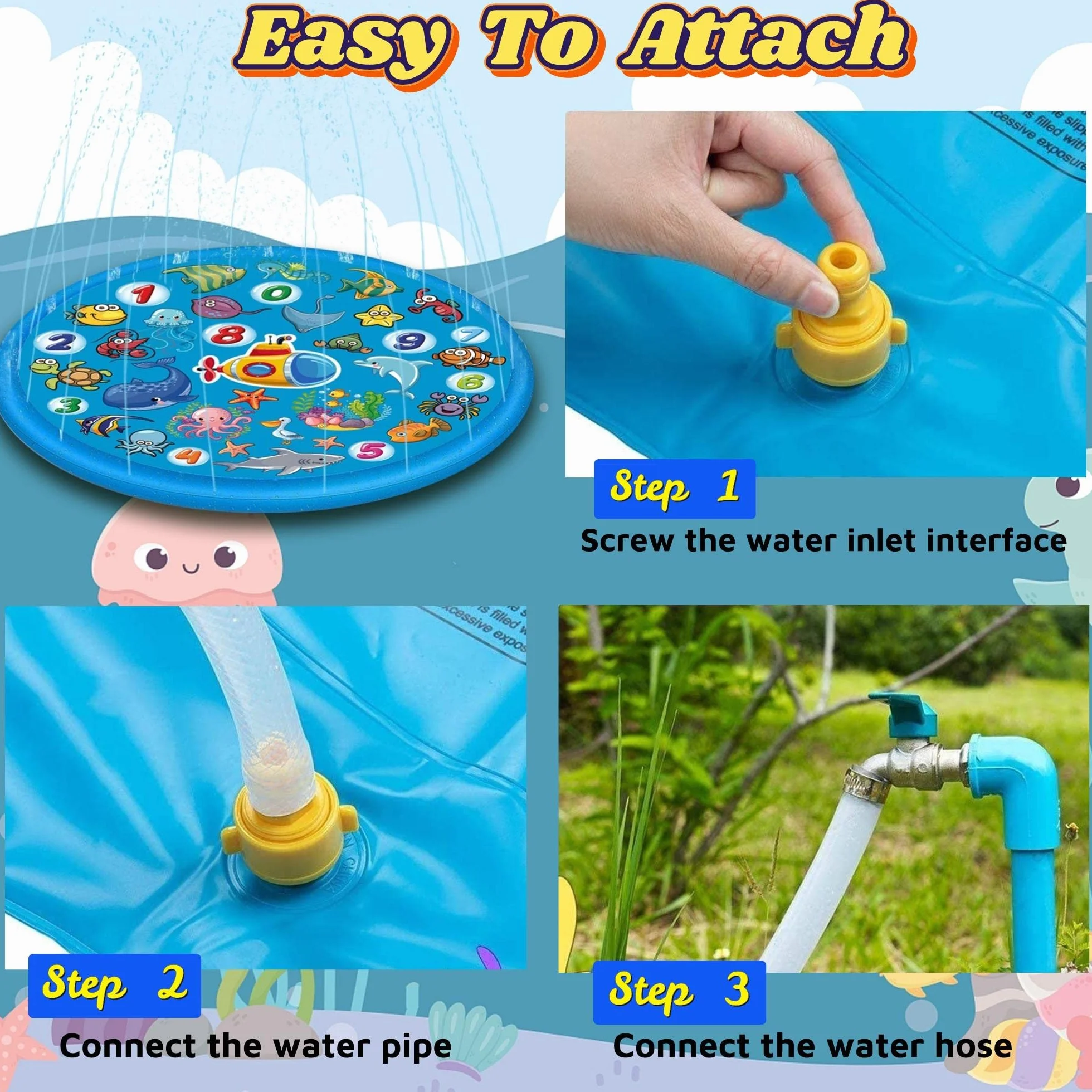 Chennyfun Tappetino Gioco d'Acqua per Bambini, 170cm Aumento Antiscivolo Splash Pad, Spruzza la piscina con giochi d'acqua, Giocattolo per tappetino spray da giardino per giochi all'aperto per Bambini