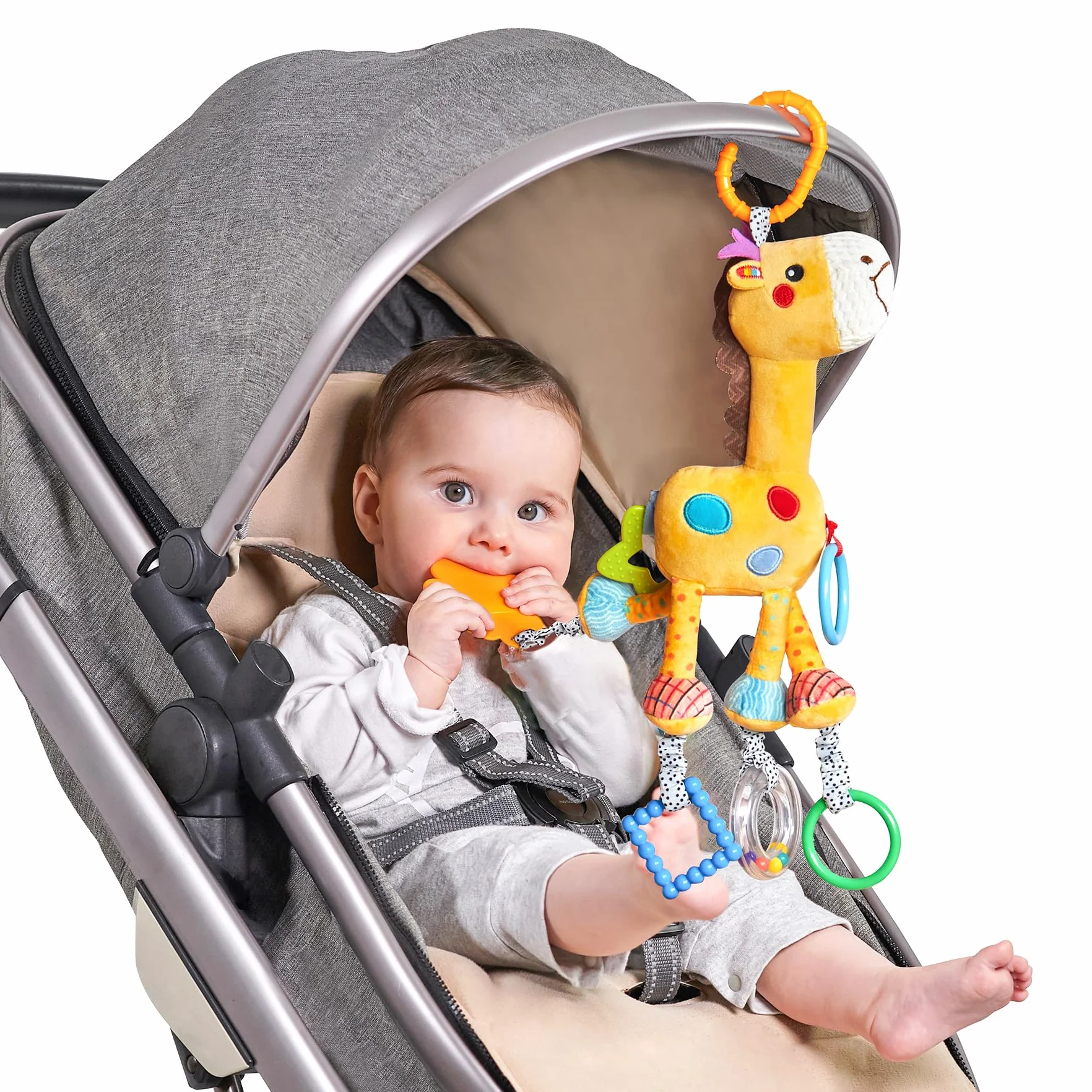 TUMAMA Giocattoli Giraffa Neonato 0 3 6 12 Mesi, Passeggino Appeso Giraffa Sonaglio Carrozzina Giocattoli con Campana di Suono, Seggiolino Auto Giochi, Peluche Giocattolo Sensoriale Regalo per Neonati
