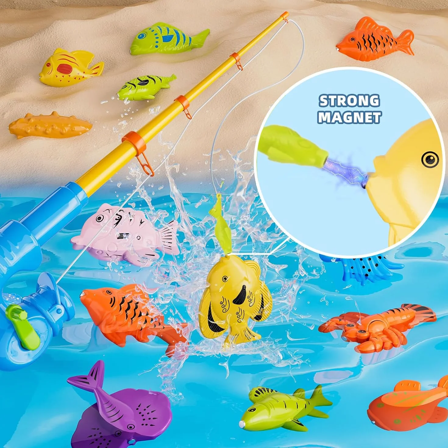 Set di 40 giocattoli da pesca magnetici per bambini con canna da pesca e rete, pesci galleggianti in plastica per vasca da bagno
