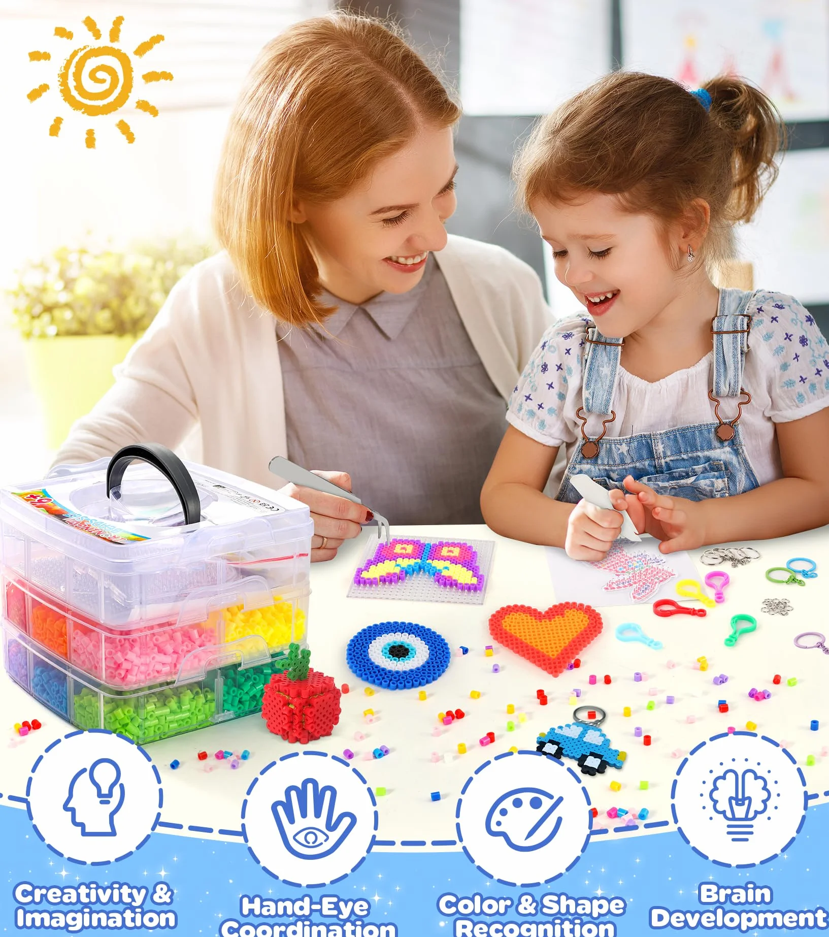 Ophy Set Perline da Stirare | 15000pz 5mm Perline a Fusione, 6 Pegboard, 16 Modelli, 5 Carte da Stiro, Adatto Per Accessori Artigianali Fai Da Te Per Bambini Giochi Creativi