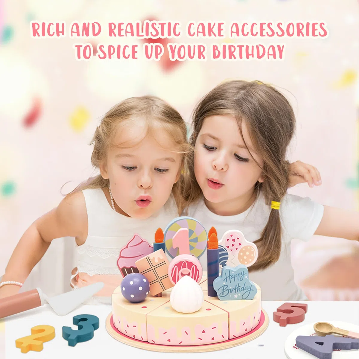 Torta finta di compleanno in legno con candele e numeri, set di torte giocattolo per bambini, torta di compleanno per giochi di finta, giocattoli regalo di compleanno per ragazzi e ragazze