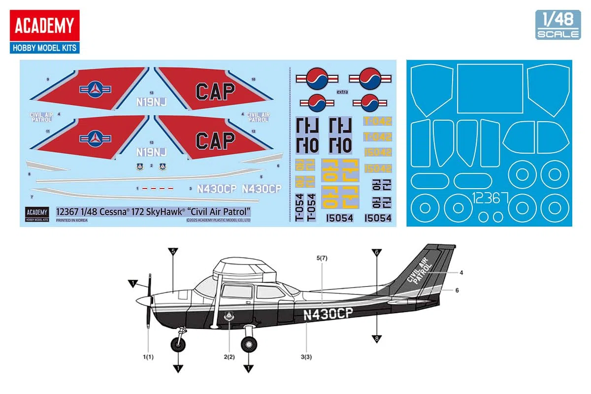 Academy 492367-1/48 Cessna 172 Skyhawk, Civil Air Control – Scala 1:48