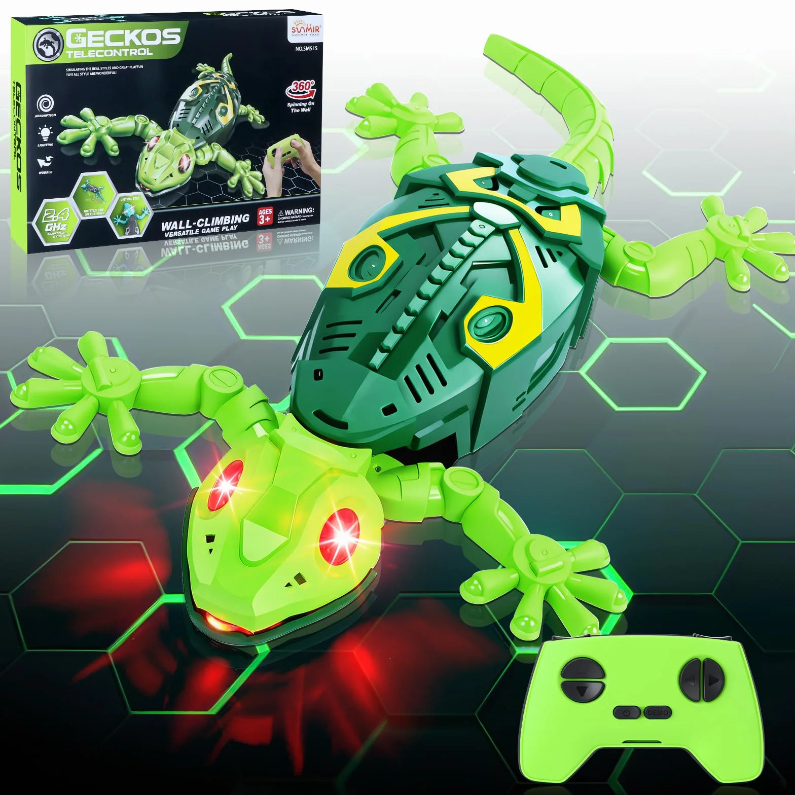 Charmofun Geco Telecomandato, Lucertola Telecomandata con Occhi a Led Luminosi, Movimenti Realistici, Direzione Regolabile, Regali Giocattoli interattiviper para Bambini 4 5 6 7 8+ Anni (Verde)