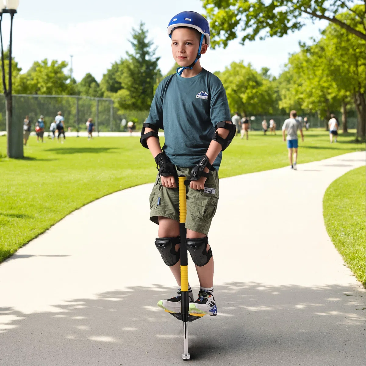 Relaxdays Salterello per Bambini, Pogo Stick, Bastone Salta-Salta, regge 35 kg, Impugnatura Imbottita, Acciaio Inox